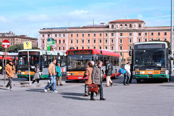Orange and gray ATAC bus in Rome