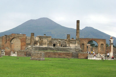 The Forum at Pompeii with Vesuvius behind
