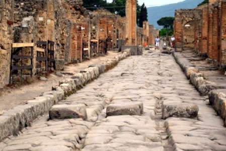 Stepping stones across a street in Pompeii
