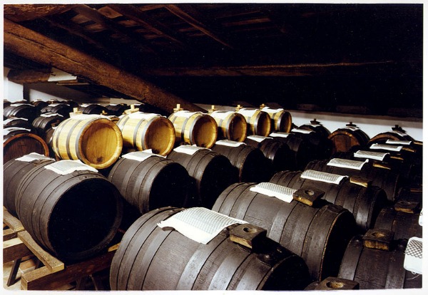 Rows of barrels in a balsamic vinegar attic