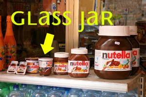 Small Nutella jars that double as drinking glasses